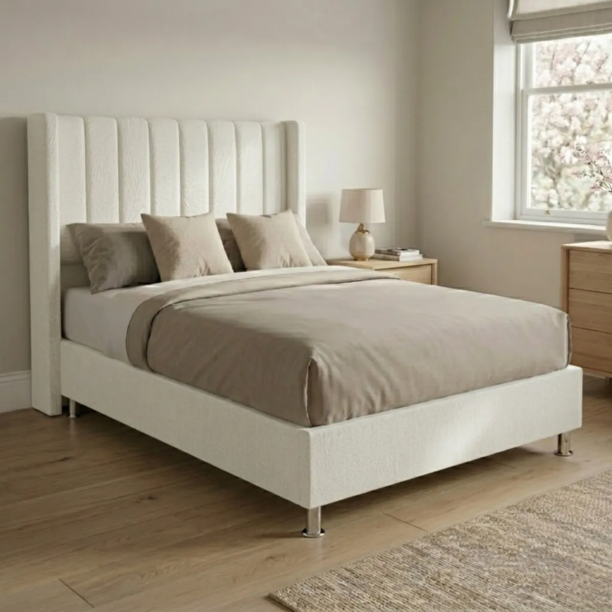 TODO SOBRE HOGAR - Cama Box Tarima Essenza + Cabecera Duna 1.5 Plazas - Blanco