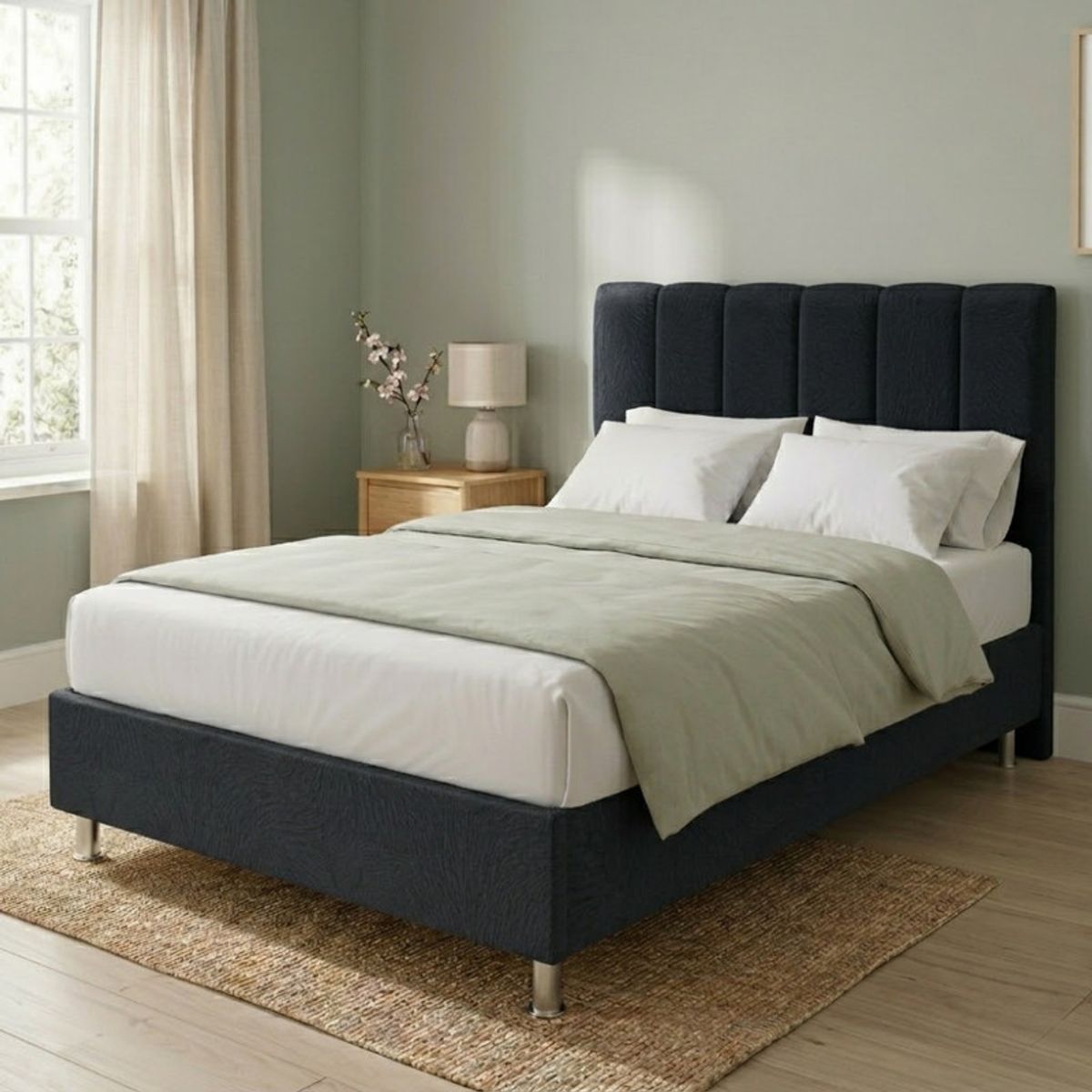 TODO SOBRE HOGAR - Cama Box Tarima Essenza + Cabecera Malva 1.5 Plazas Negro