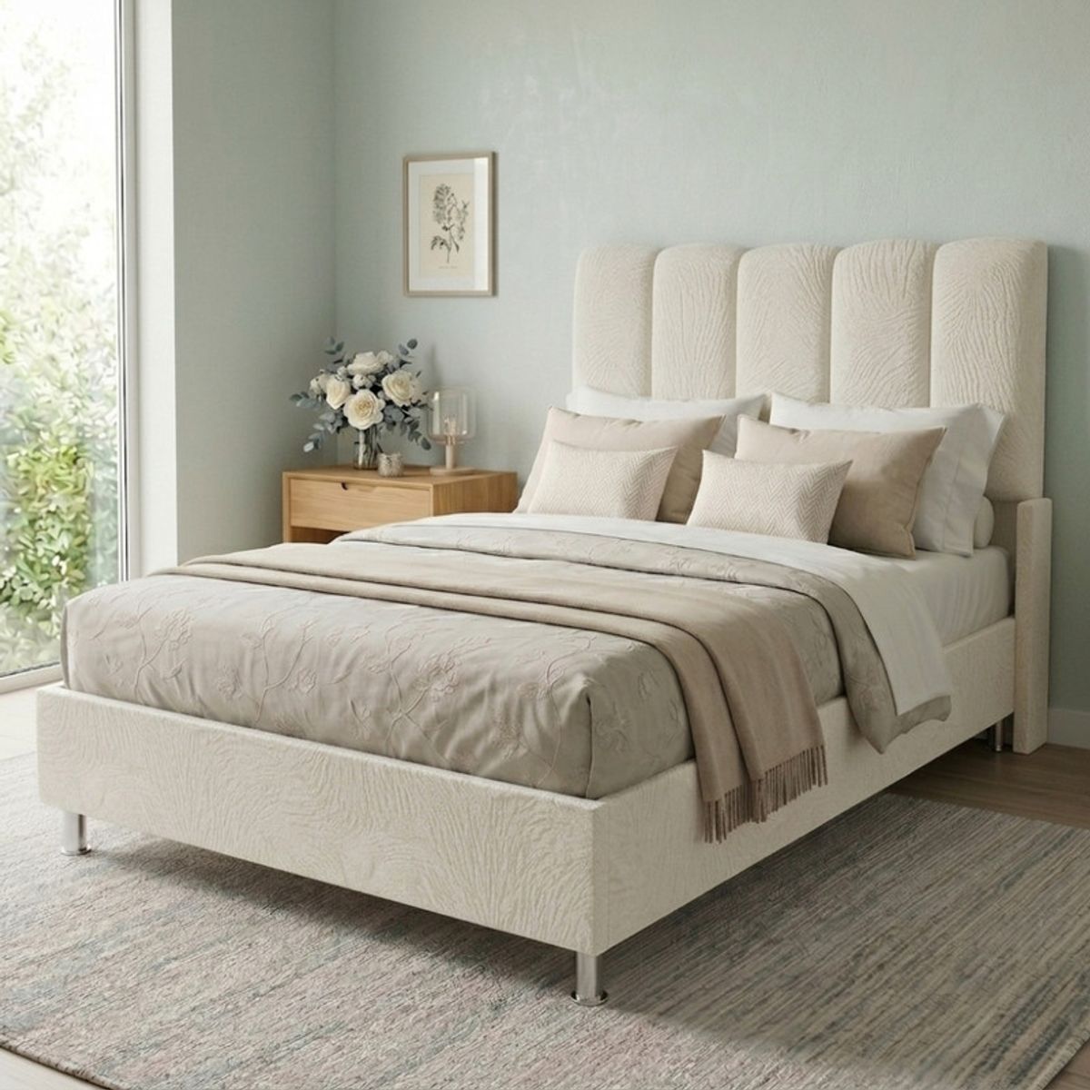 TODO SOBRE HOGAR - Cama Box Tarima Essenza + Cabecera Nube 1.5 Plazas - Blanco