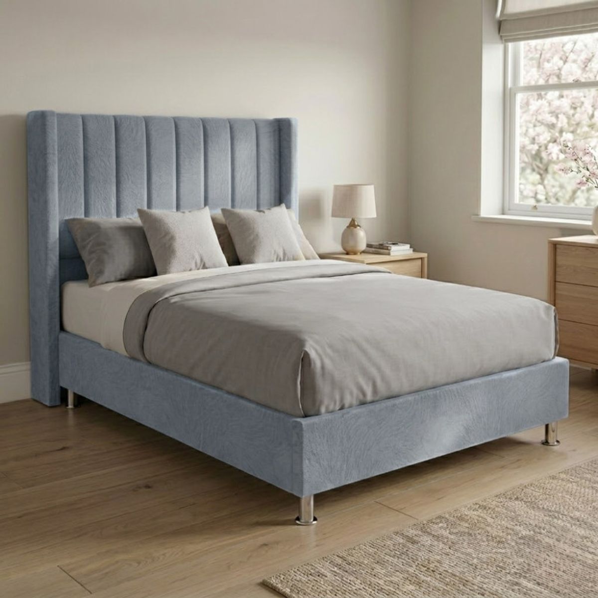 TODO SOBRE HOGAR - Cama Box Tarima Essenza + Cabecera Duna 1.5 Plazas - Gris Claro