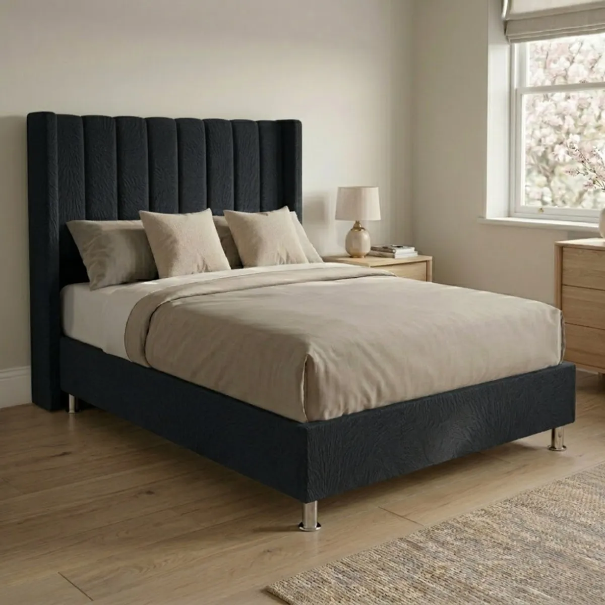 TODO SOBRE HOGAR - Cama Box Tarima Essenza + Cabecera Duna 1.5 Plazas - Negro