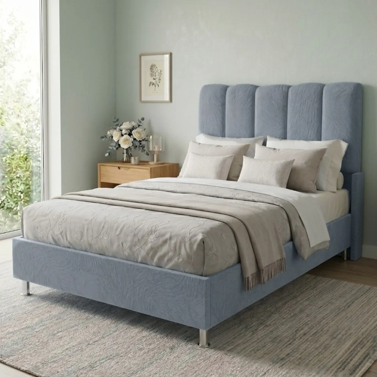 TODO SOBRE HOGAR - Cama Box Tarima Essenza + Cabecera Nube 1.5 Plazas - Gris Claro