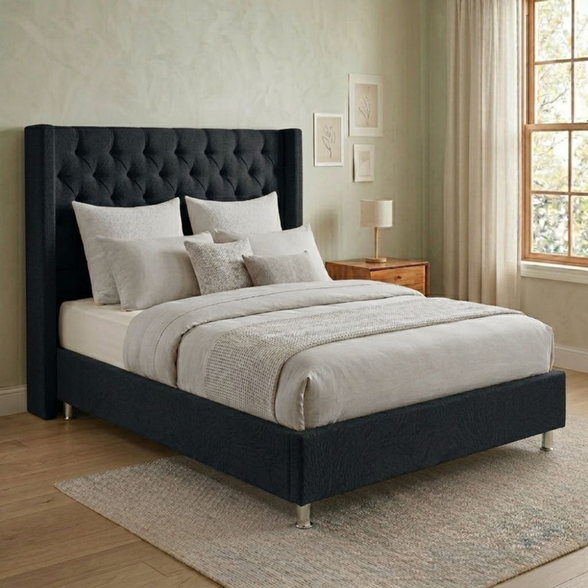 TODO SOBRE HOGAR - Cama Box Tarima Essenza + Cabecera Nordic 1.5 Plazas - Negro