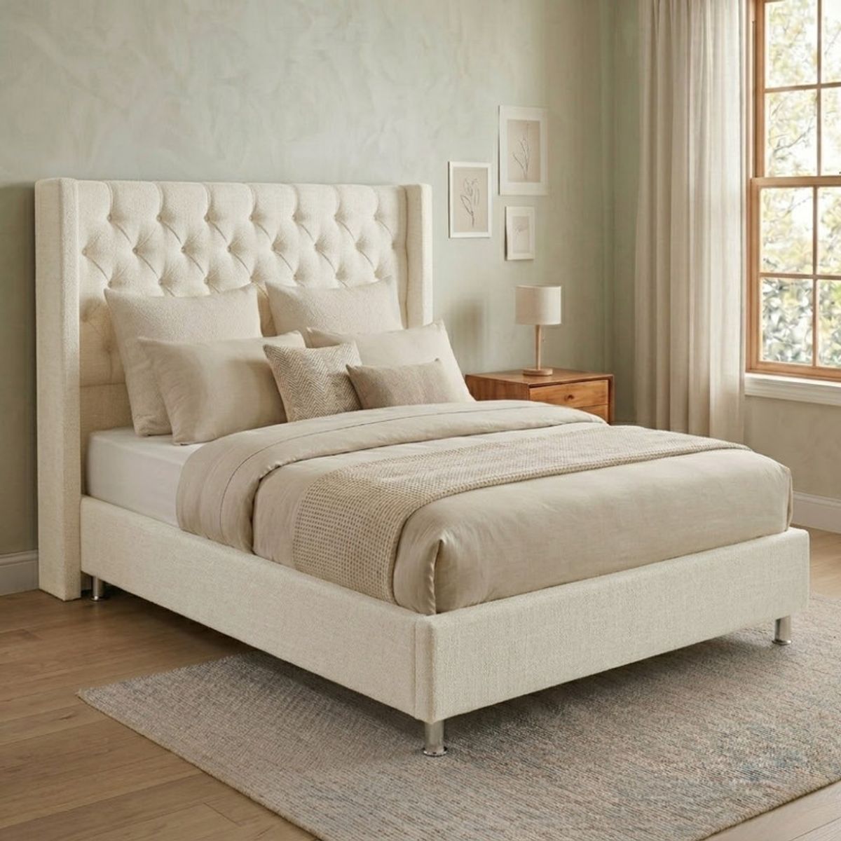 TODO SOBRE HOGAR - Cama Box Tarima Essenza + Cabecera Nordic 1.5 Plazas - Blanco