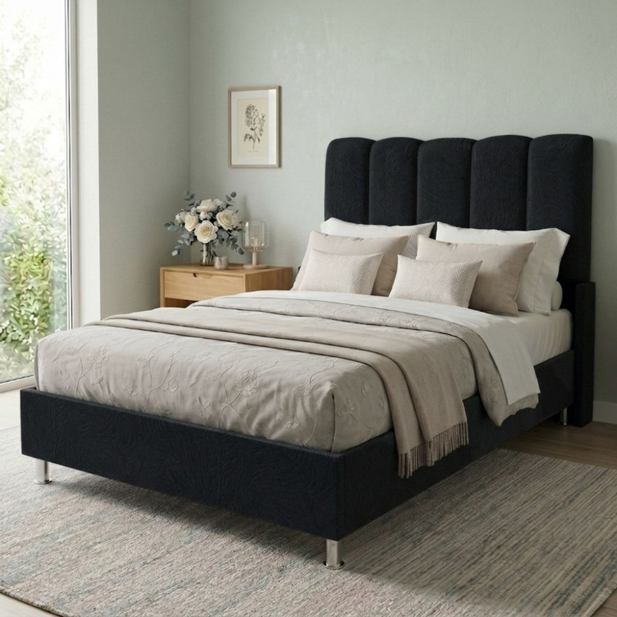 Cama Box Tarima Essenza + Cabecera Nube 2 Plazas - Negro, marca TODO SOBRE HOGAR - Foto Principal