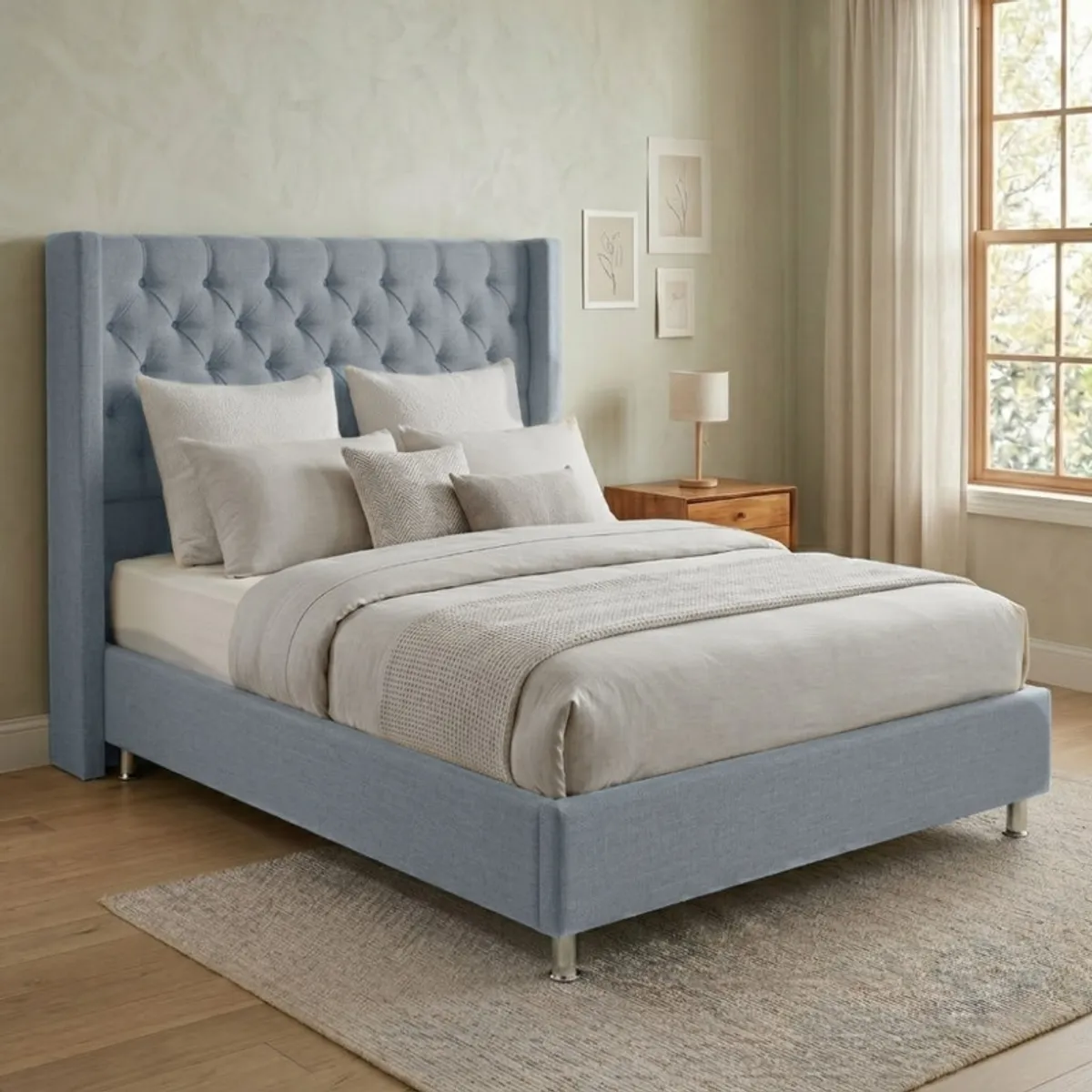 TODO SOBRE HOGAR - Cama Box Tarima Essenza + Cabecera Nordic 2 Plazas - Gris Claro