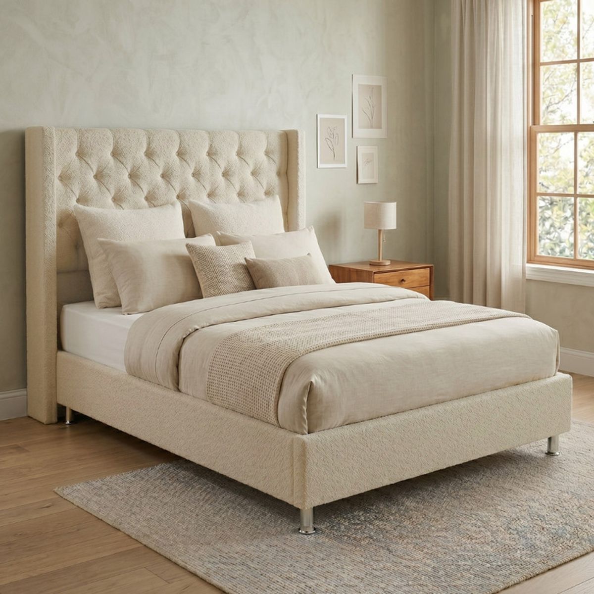TODO SOBRE HOGAR - Cama Box Tarima Essenza + Cabecera Nordic Queen - Beige