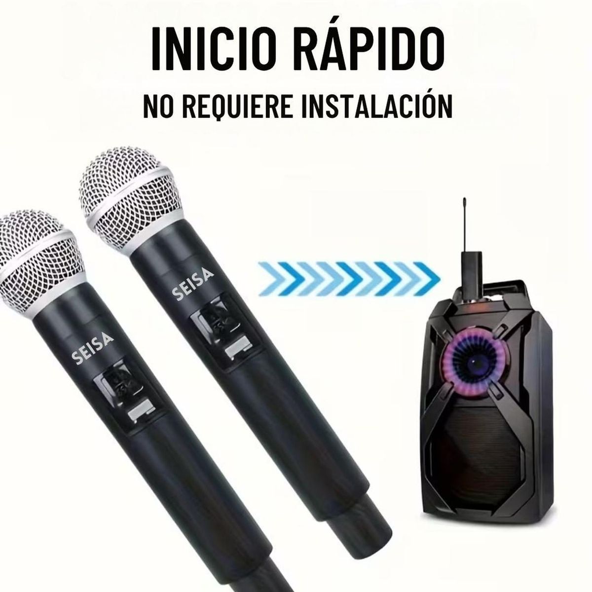 GENERICO - Pack x2 Micrófono Inalámbrico Doble Recargable UHF SEISA GE5-2 Karaoke