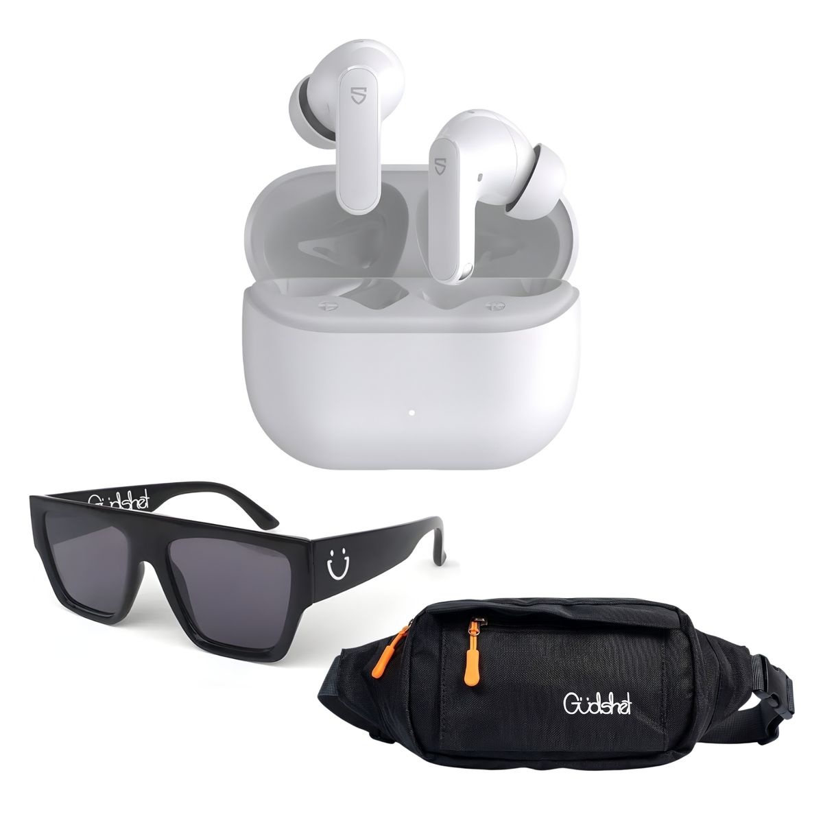 SOUNDPEATS - Audífonos SoundPEATS Q3 Pro Blanco + Lentes Gudshet Negro + Canguro Gudshet Daily
