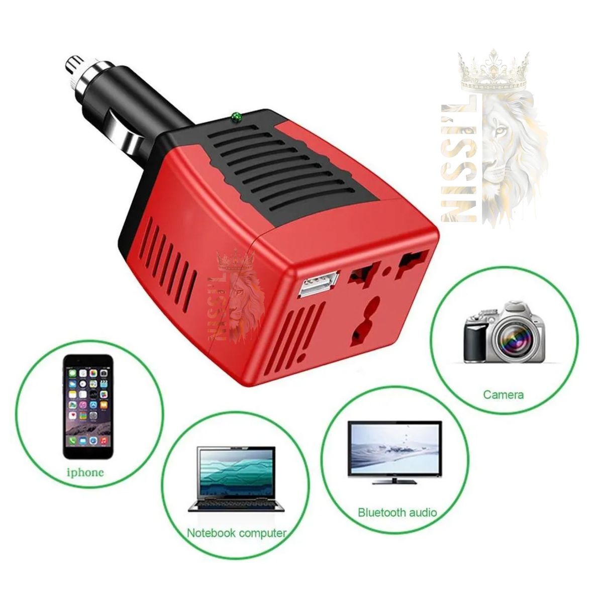 OEM - INVERSOR DE CORRIENTE PARA AUT0 DE 12V A 220V ENTRADA USB Y CARGADOR UNIVERSAL