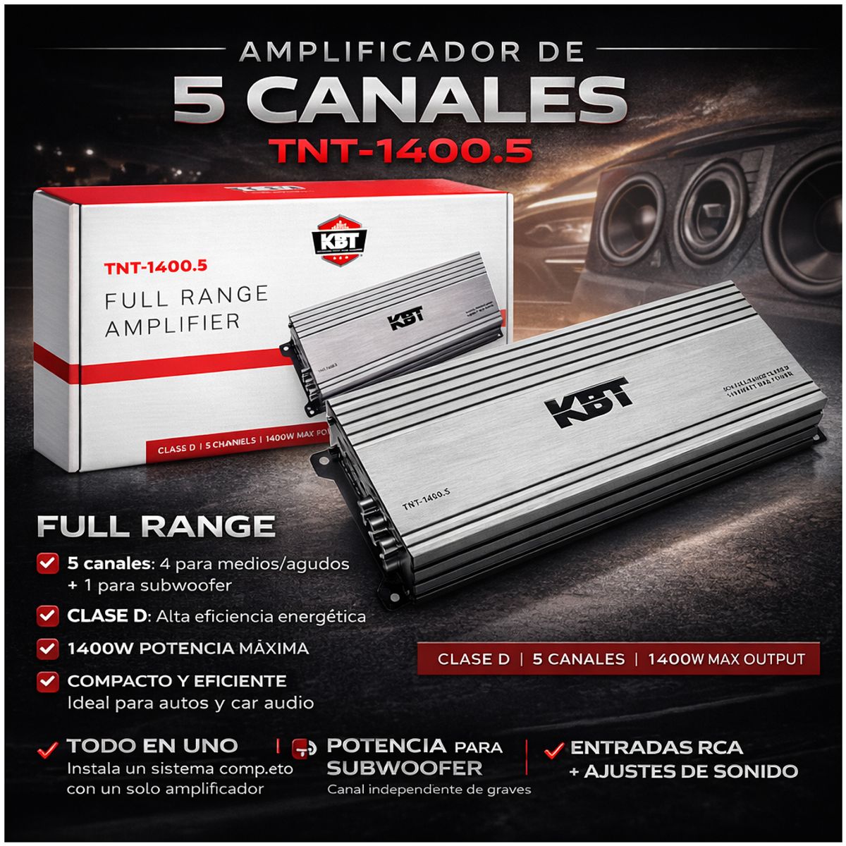 OEM - Amplificador 5 Canales KBT TNT-1400.5 De Auto