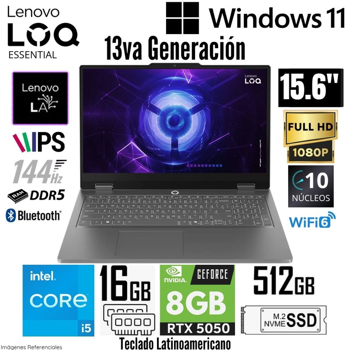 LENOVO - Laptop Lenovo LOQ Essential 15IRX11 Intel Core i5-13450HX 16GB RAM 512GB SSD RTX 5050-8GB 15.6"  FHD