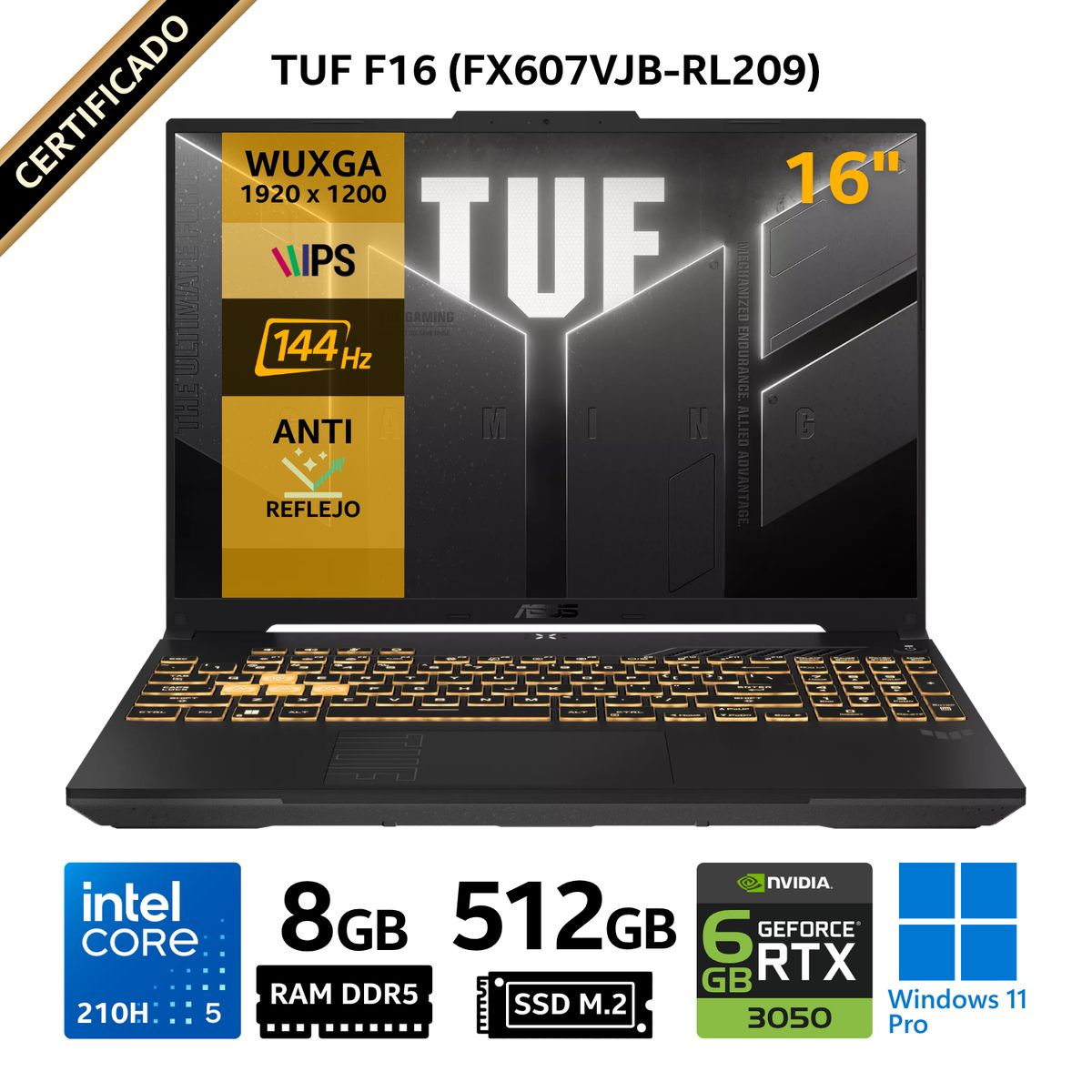 ASUS - Laptop Asus TUF F16 FX607VJB-RL209, 16" WUXGA, Core 5 210H, RAM 8GB, SSD 512GB, RTX 3050 6GB, Win 11