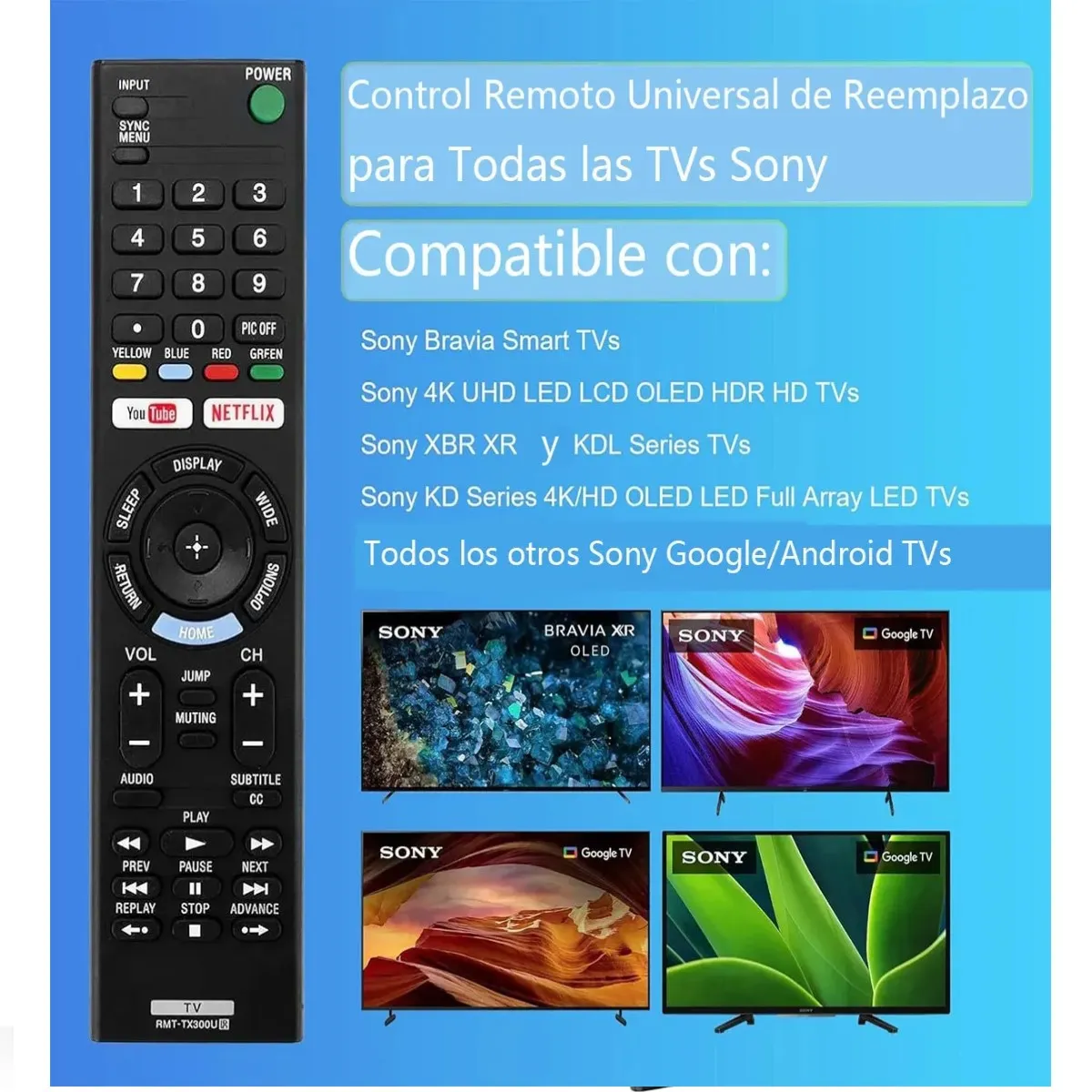 GENERICO - Control remoto para Sony Smart TV,Mando a distancia compatible con Sony Bravia 4K