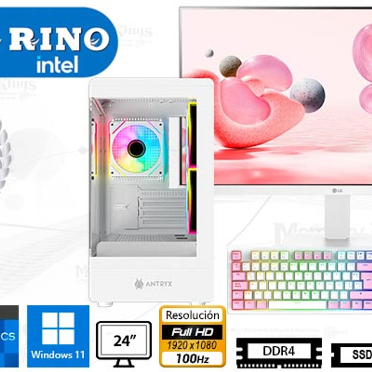 INTEL - Computadora Intel Core i3-12100F 16GB 500GB SSD 32" GT 710 2GB Windows 11 Pro
