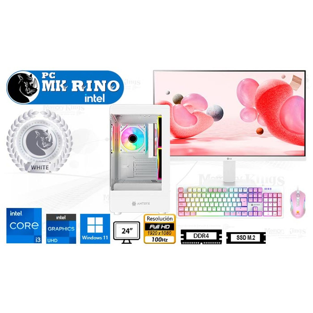 INTEL - Computadora Intel Core i3-12100F 16GB 500GB SSD 32" GT 710 2GB Windows 11 Pro