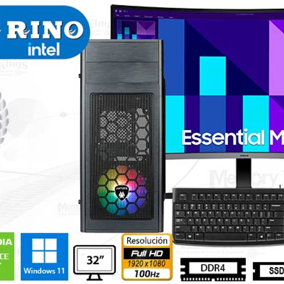 INTEL - Computadora Intel Core i3-12100F 16GB 512GB SSD 24" GT 710 2GB Windows 11 Pro