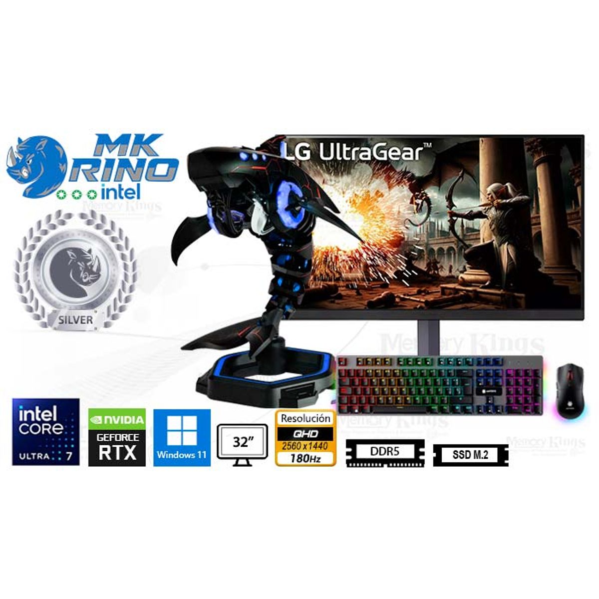INTEL - Computadora Intel Core Ultra 7 265KF 32GB 2TB SSD 32" RTX 5060 Ti 8GB Windows 11 Pro