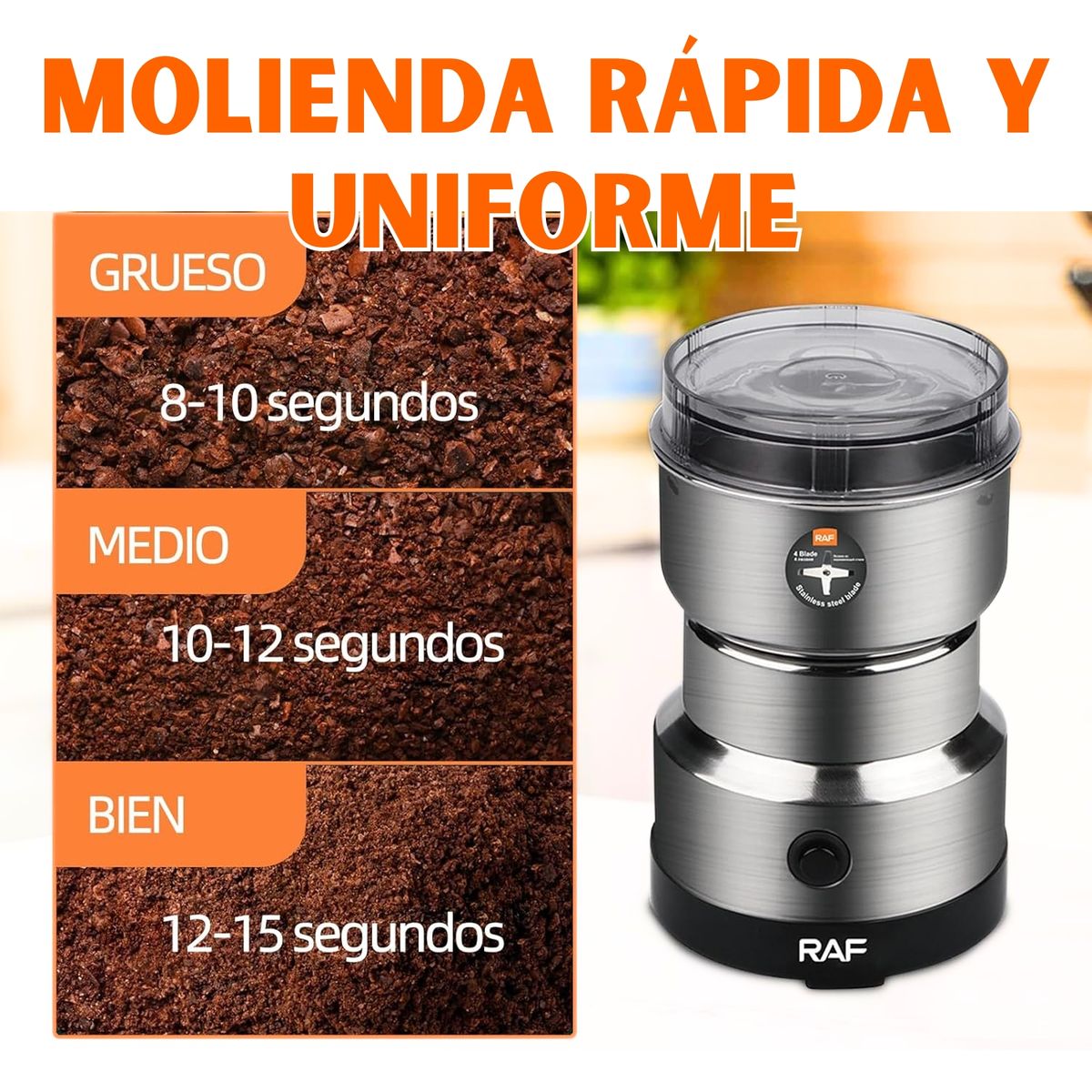 RAFF - Molinillo Eléctrico Para Café y Especias de Acero Inoxidable 300W