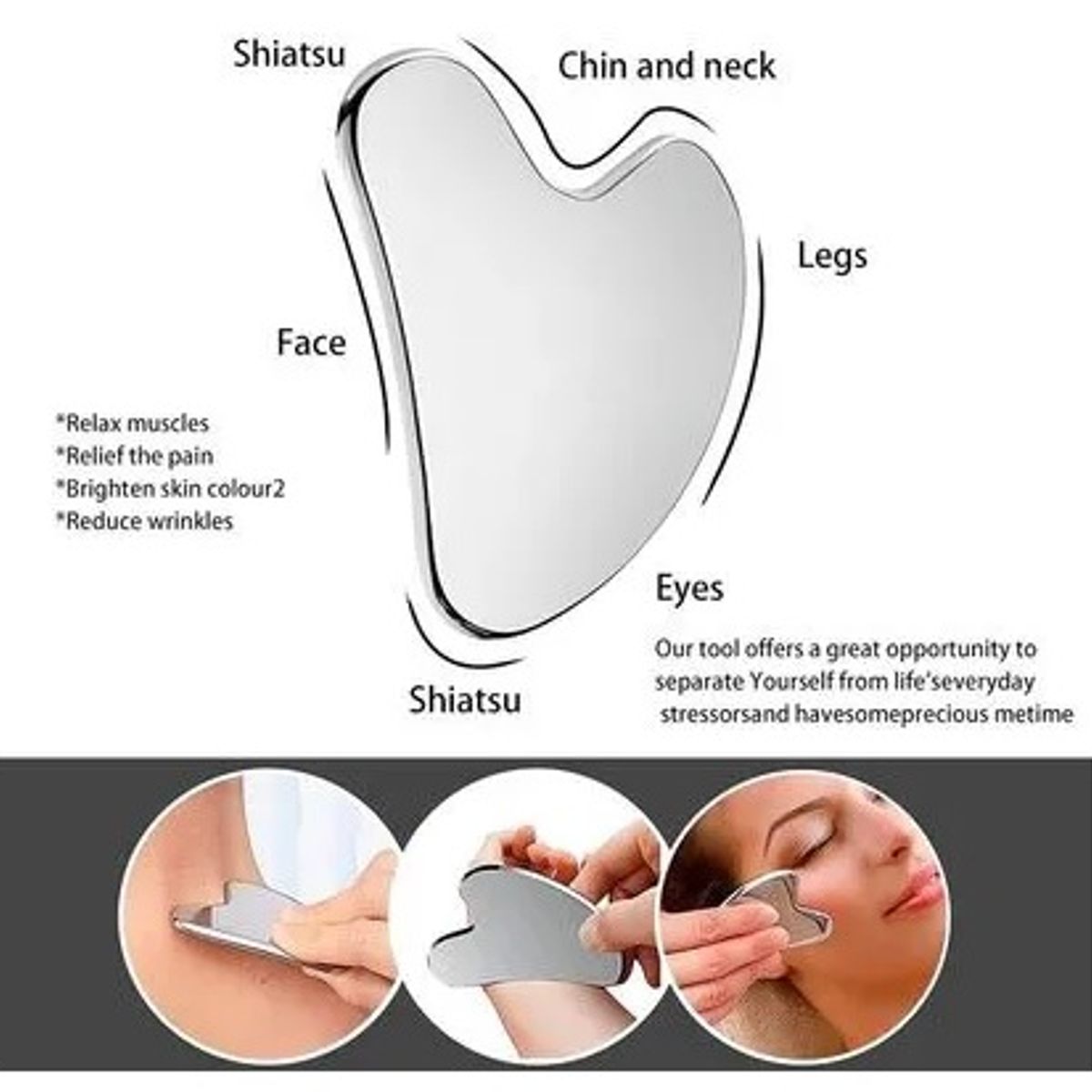 GENERICO - Gua Sha Acero Inoxidable Masaje Facial