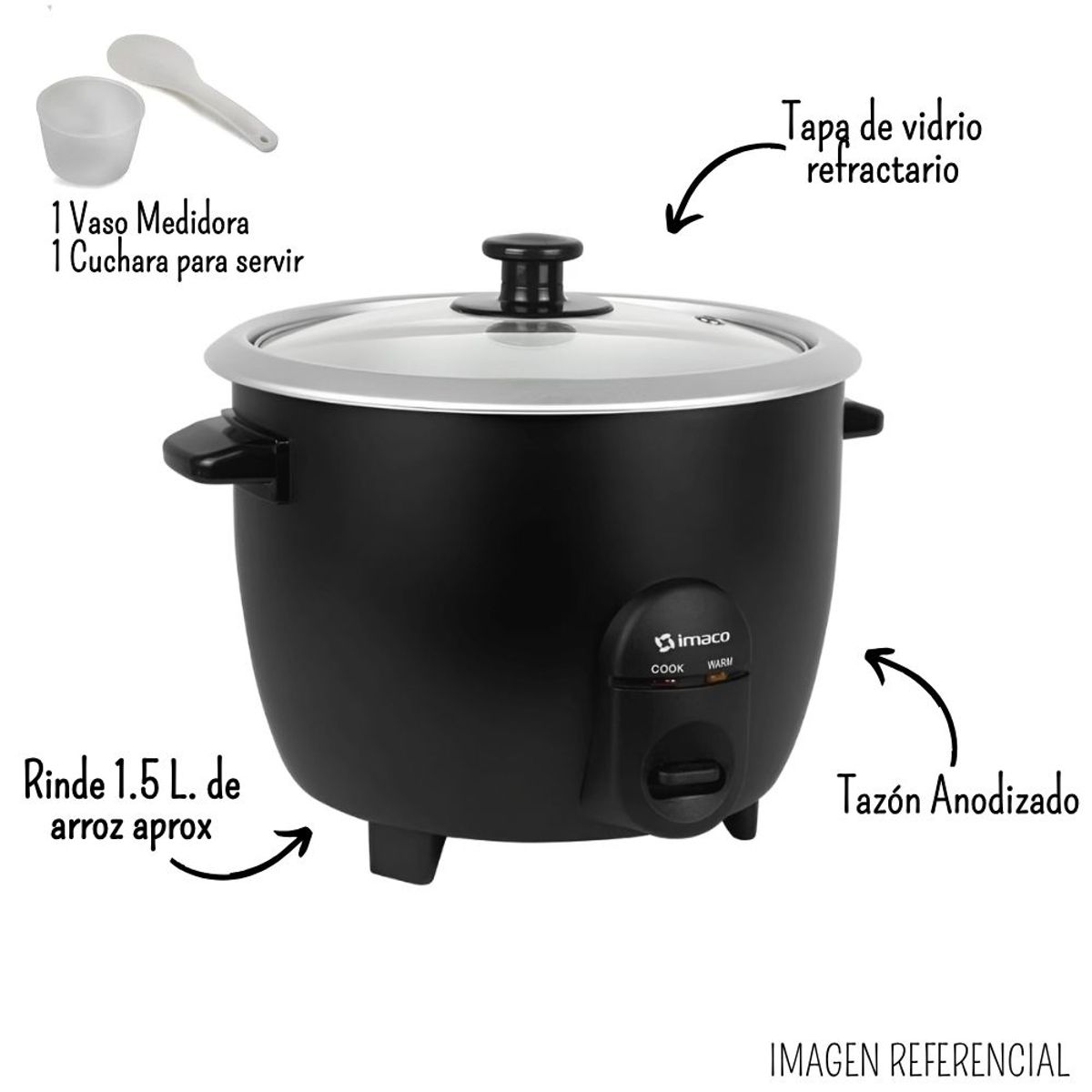 IMACO - Olla Arrocera Imaco 1.5 Lt. RC15N  - NEGRO