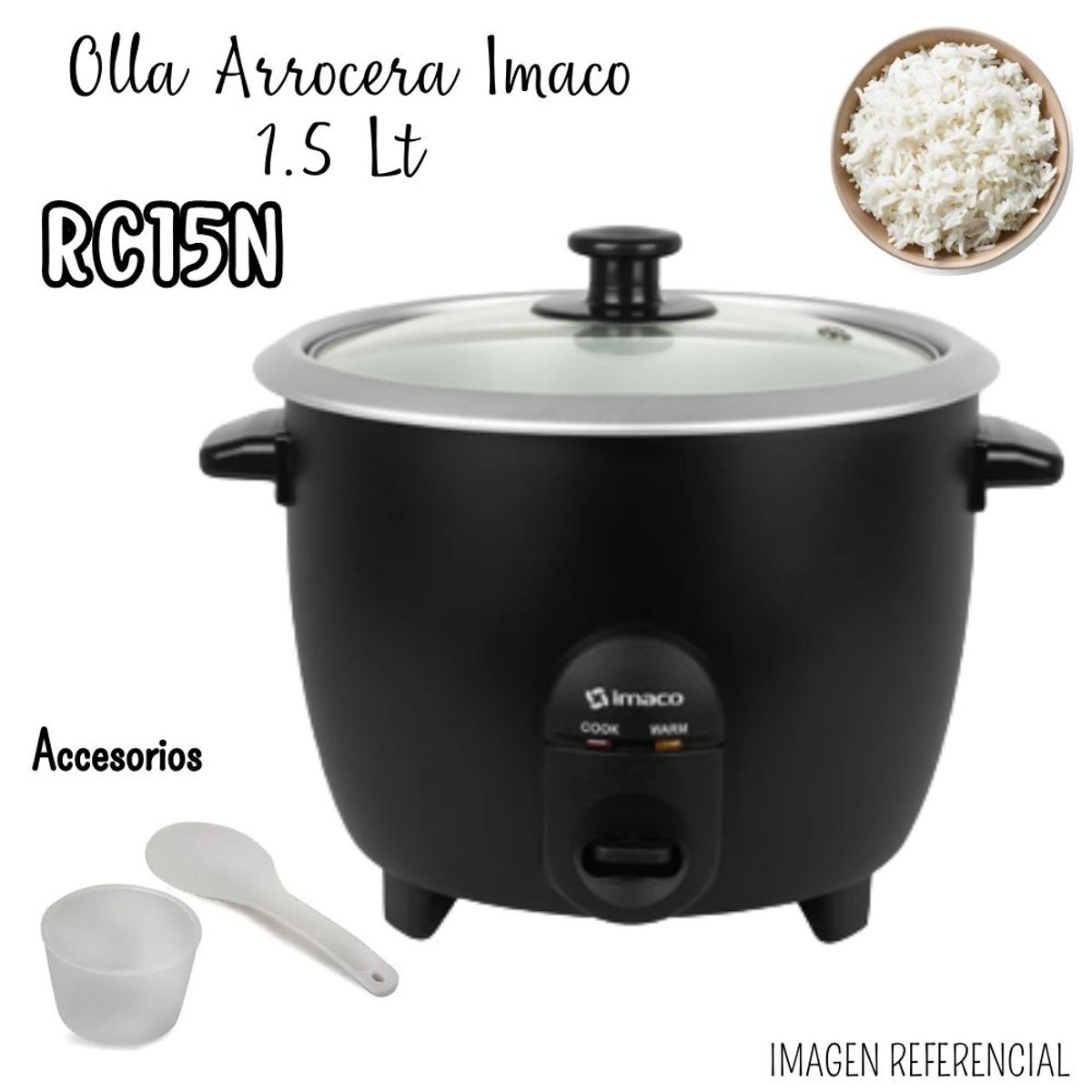 IMACO - Olla Arrocera Imaco 1.5 Lt. RC15N  - NEGRO