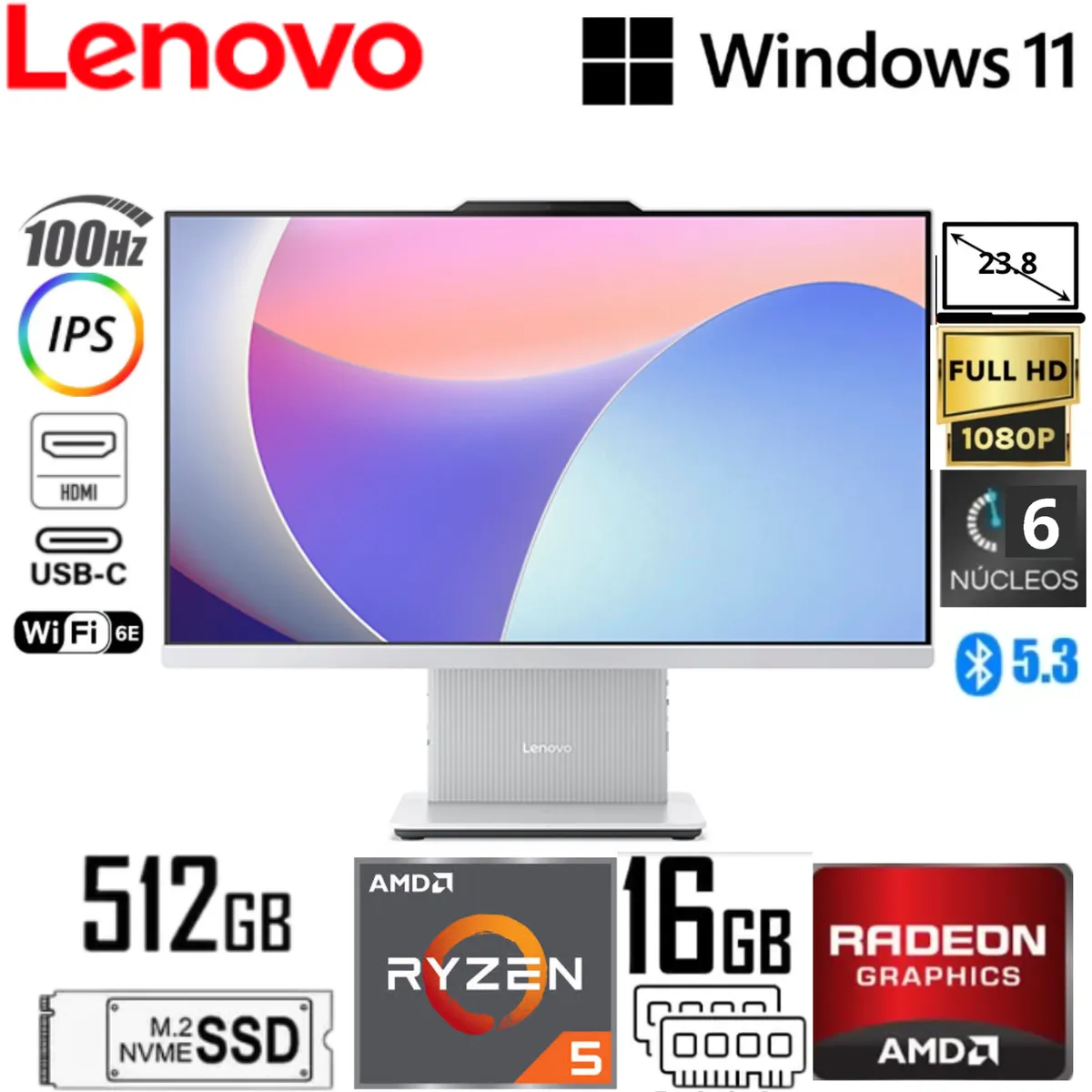 LENOVO - All in one LENOVO IDEACENTRE 24ARR9 R5- 7535HS 16GB  512GB  23.8  FREE  F0HR009TLD