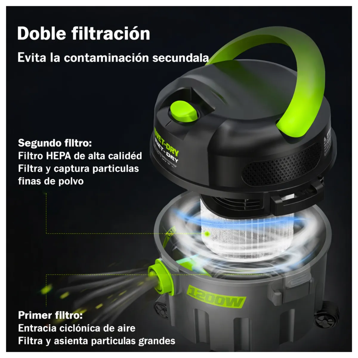 GENERICO - Aspiradora y sopladora de polvo y liquido 1200W 10 litros LITIAN LCT-1200-10
