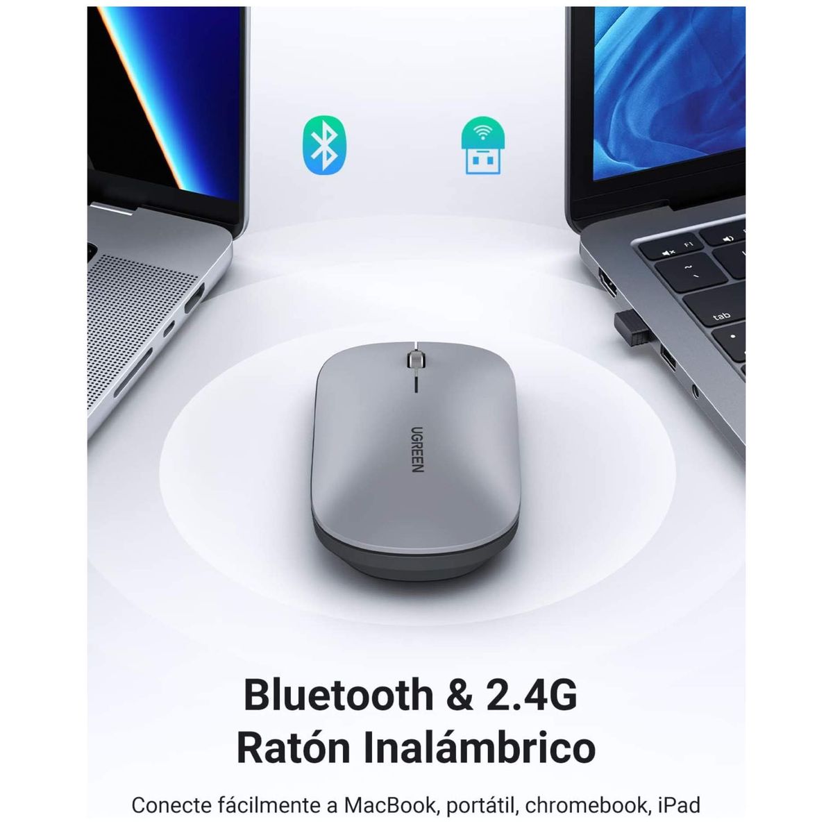 UGREEN - Mouse Inalámbrico 2.4GHz Ergonómico UGREEN Clic Silencioso para PC  Macbook