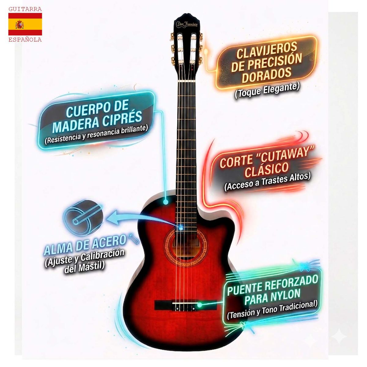 FRANCISCO DE SALES - GUITARRA ACUSTICA NYLON ROJA