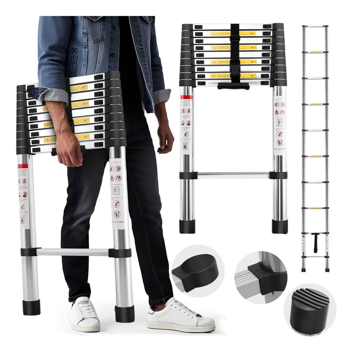 GENERICO - Escalera Telescopica Recta Plegable Retractil 3.90m