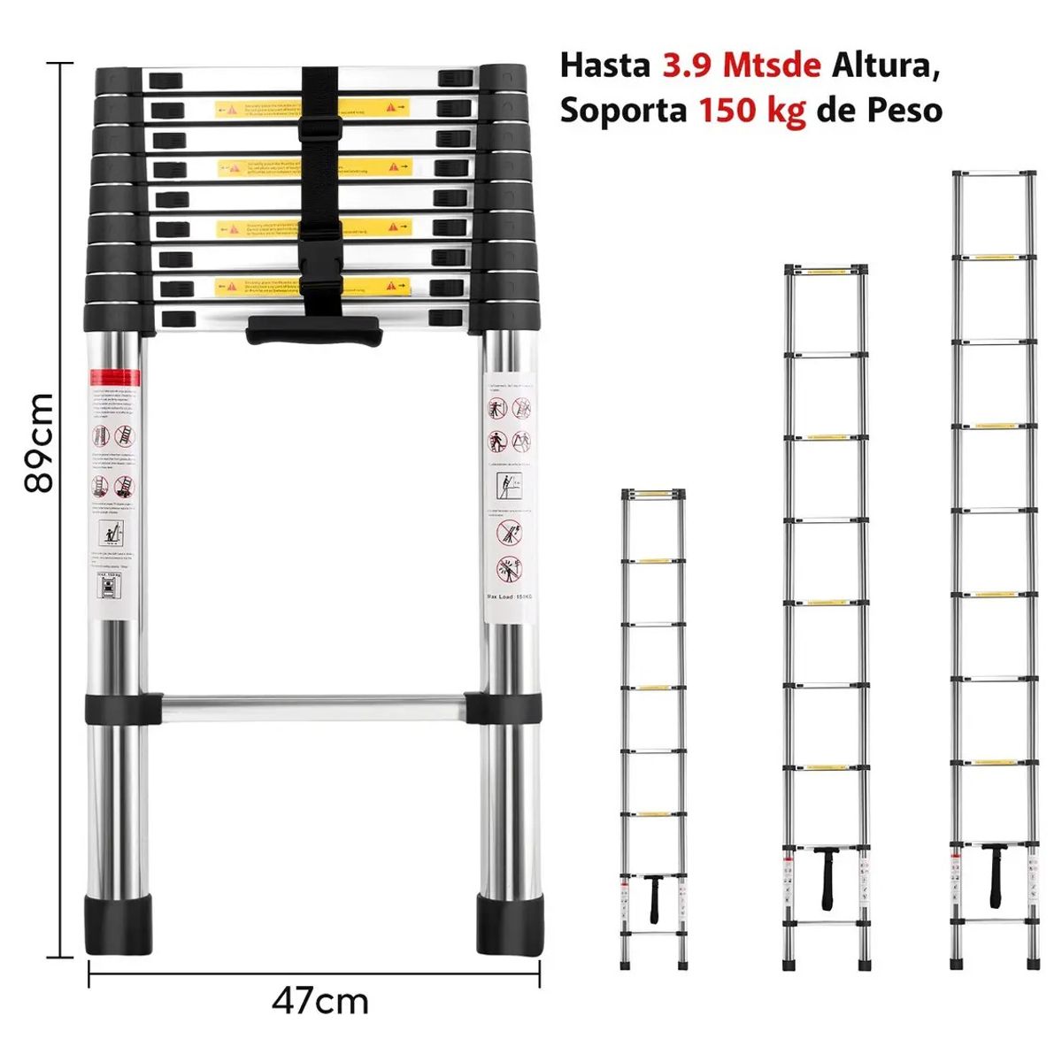 GENERICO - Escalera Telescopica Recta Plegable Retractil 3.90m