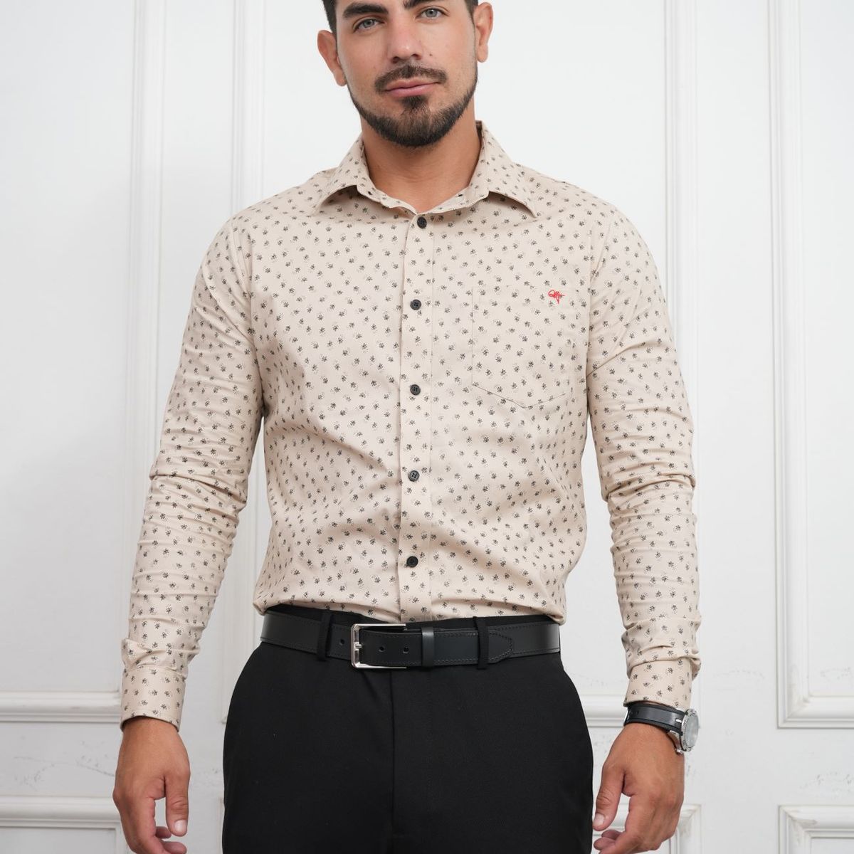 MEHIVIC - CAMISA HOMBRE SLIM FIT ESTAMPADO MICROFLOREADO ALGODÓN STRETCH