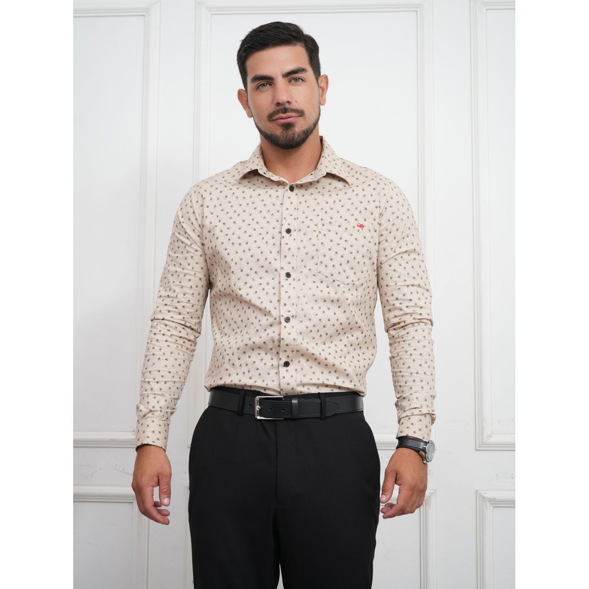MEHIVIC - CAMISA HOMBRE SLIM FIT ESTAMPADO MICROFLOREADO ALGODÓN STRETCH