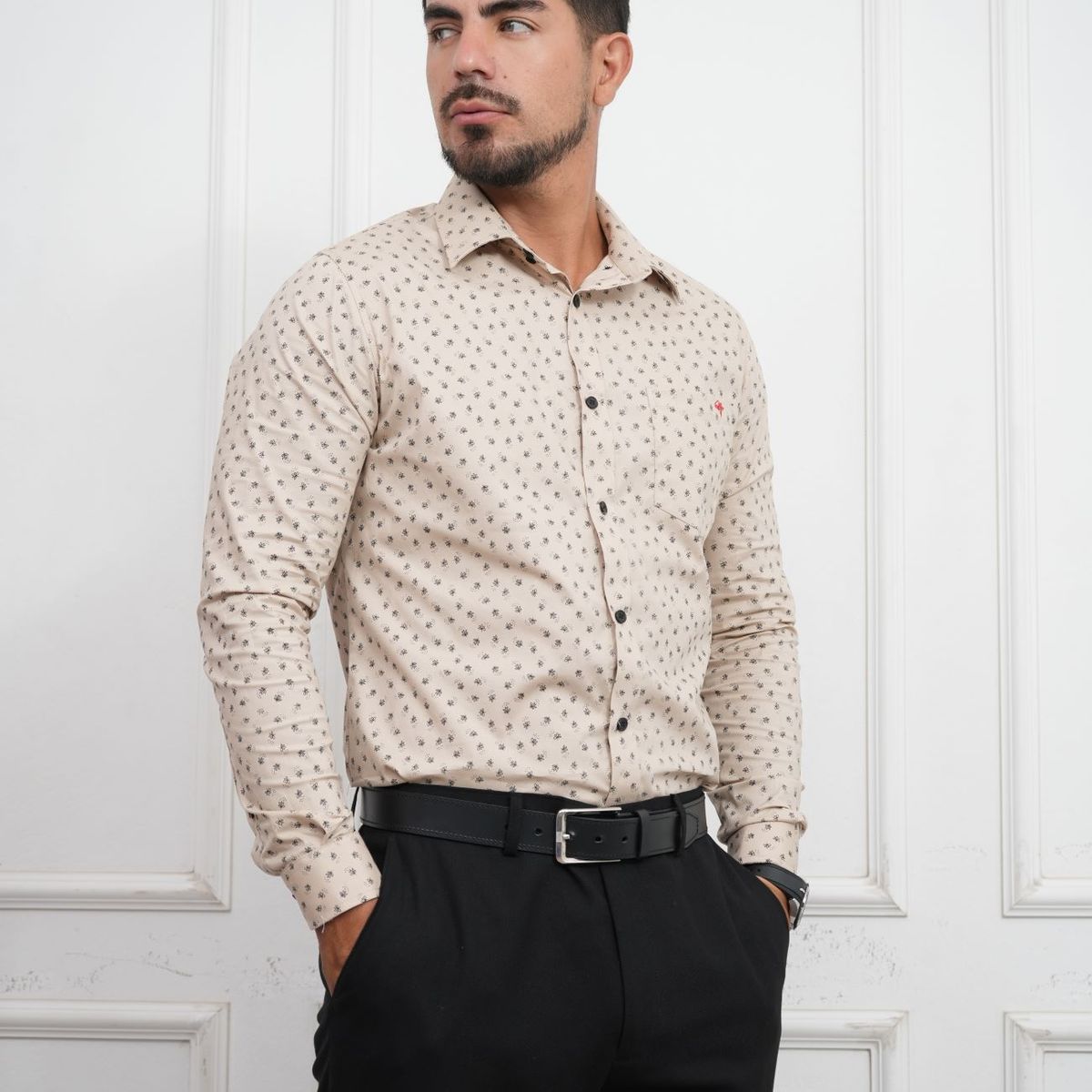 MEHIVIC - CAMISA HOMBRE SLIM FIT ESTAMPADO MICROFLOREADO ALGODÓN STRETCH