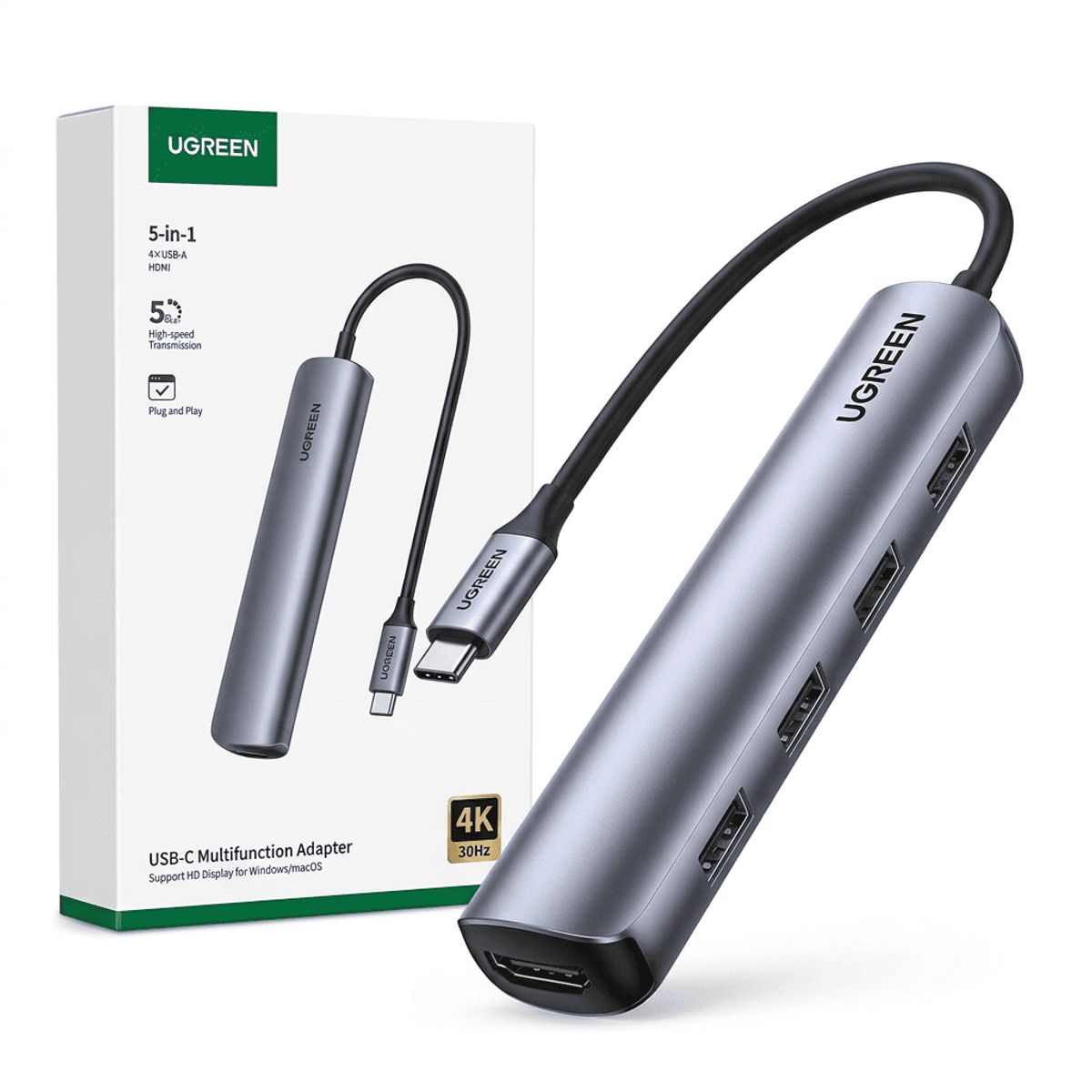 UGREEN - Hub UGREEN CM417 USB-C 5 en 1 HDMI 4K