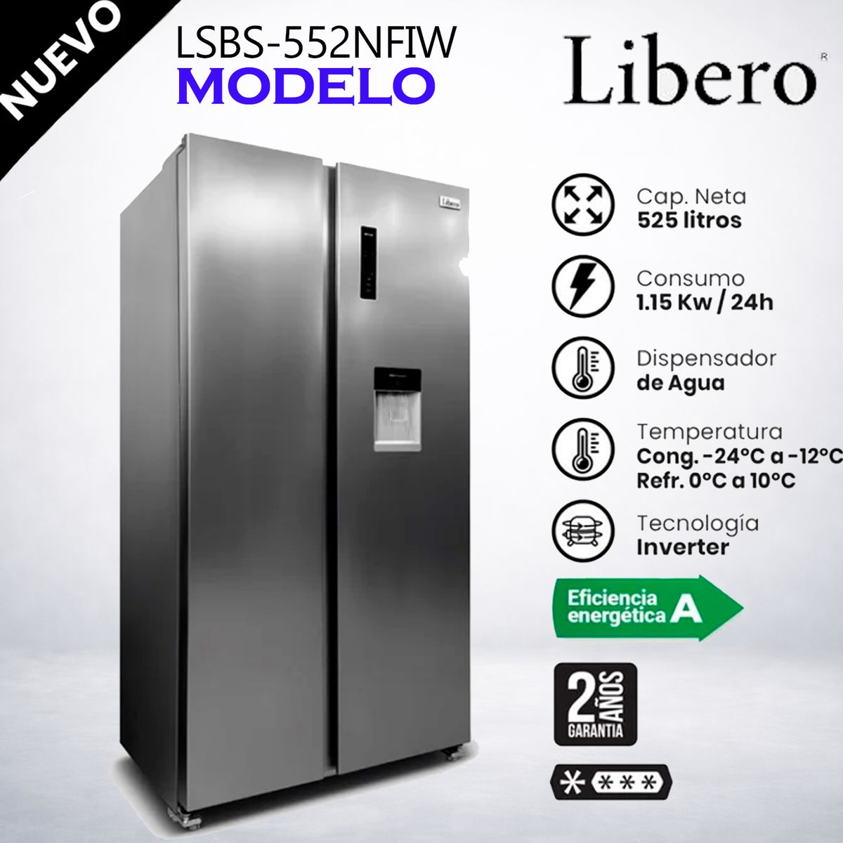 LIBERO - REFRIGERADORA SIDE BY SIDE 525L LIBERO LSBS-552NFIW