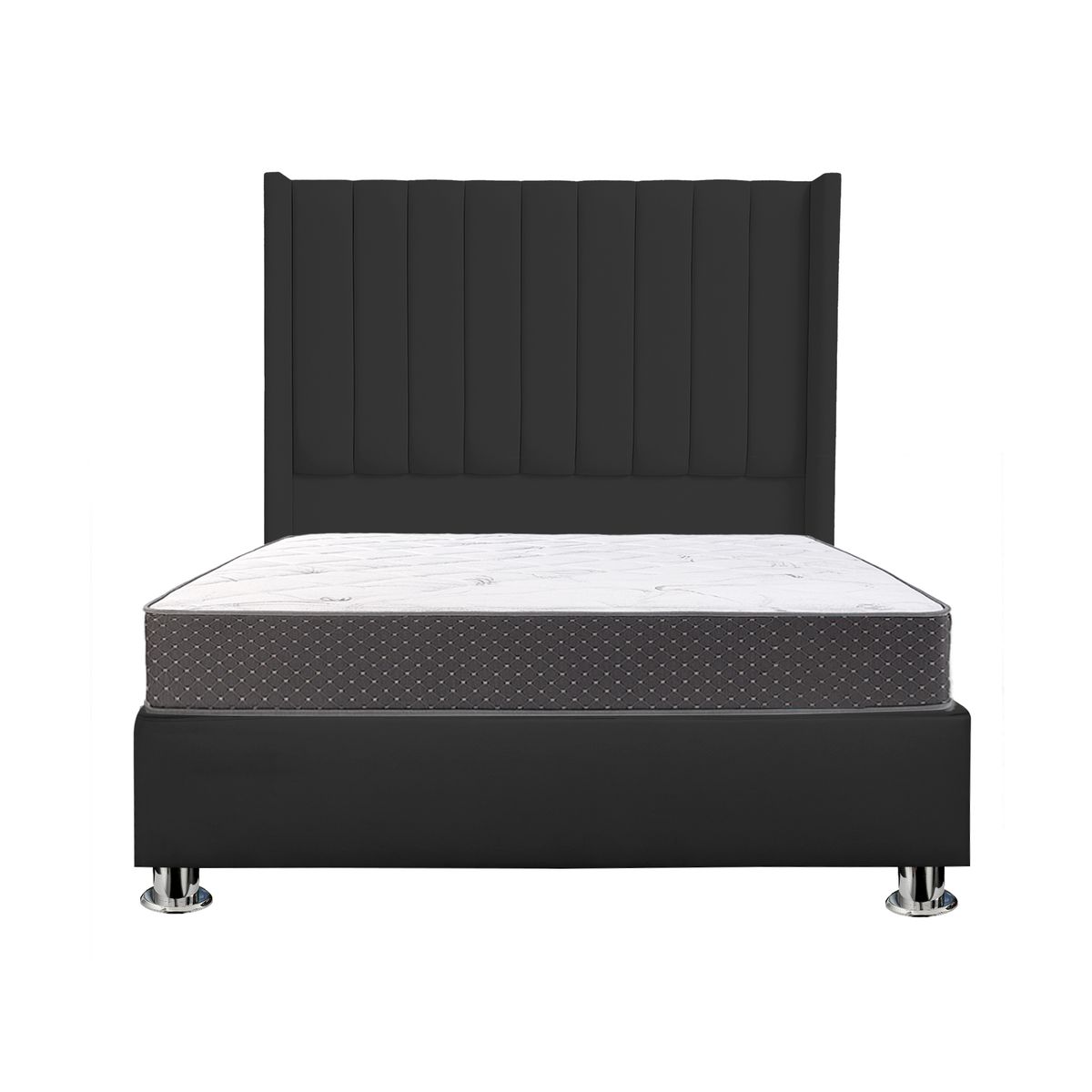 MUEBLES MACRUMO - Combo Cama tapizada Barcelona -Queen - Negro +colchón premium semiortopédico