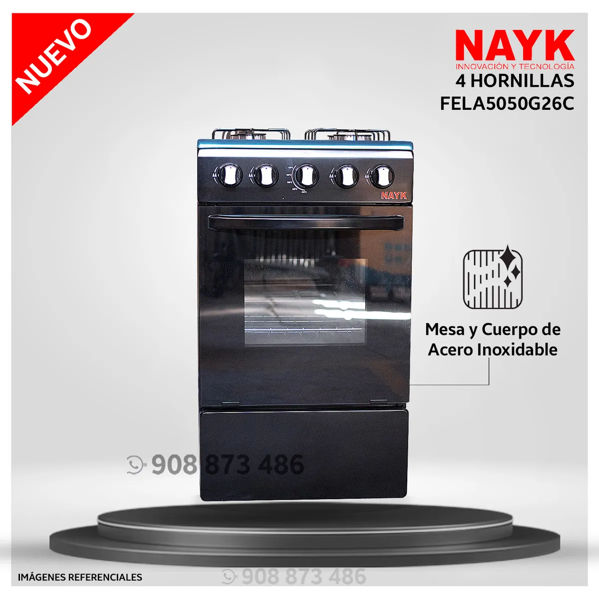 NAYK - Cocina de 4 hornillas Acero Inoxidable NAYK FELA5050G26C - Modelo NUEVO