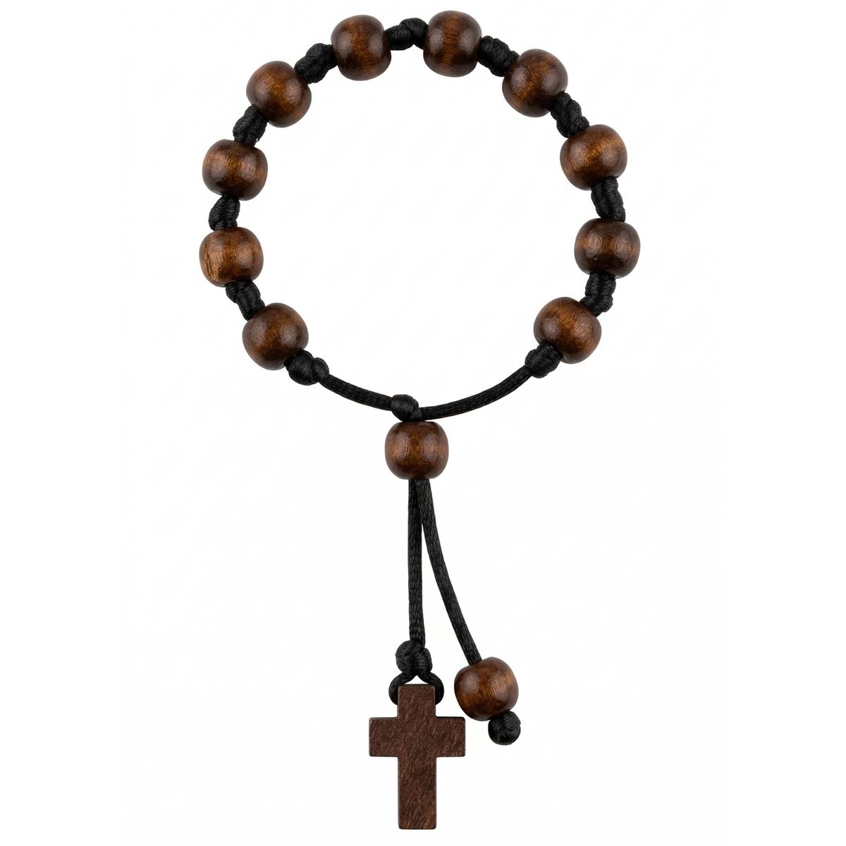 KARMY - Pulsera Unisex Cruz Cuentas Madera Tejida Hilo Negro Regalo