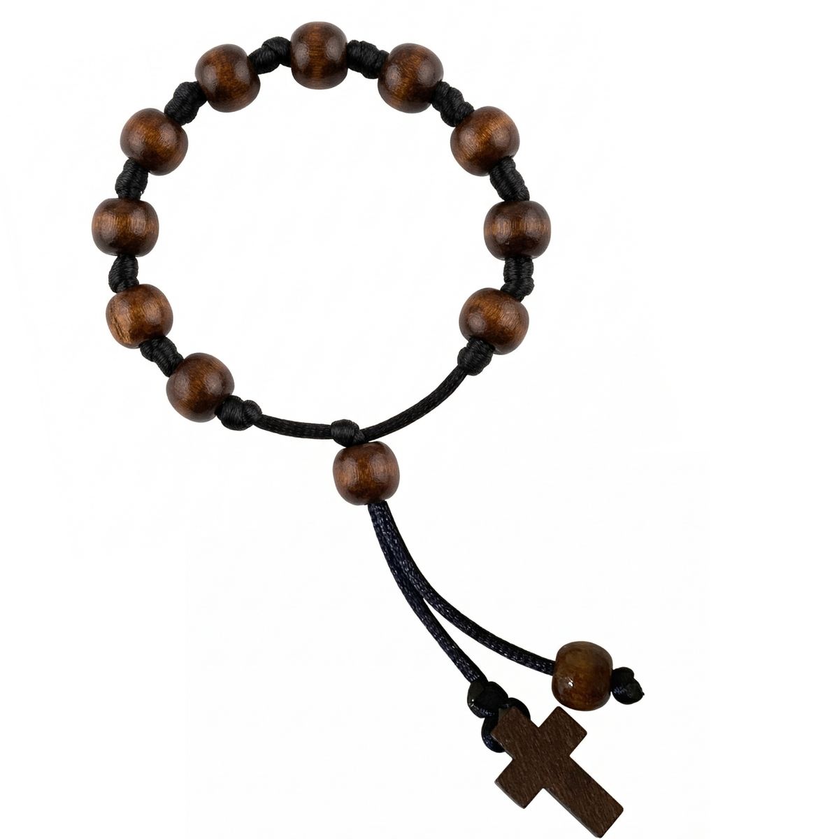 KARMY - Pulsera Unisex Cruz Cuentas Madera Tejida Hilo Negro Regalo