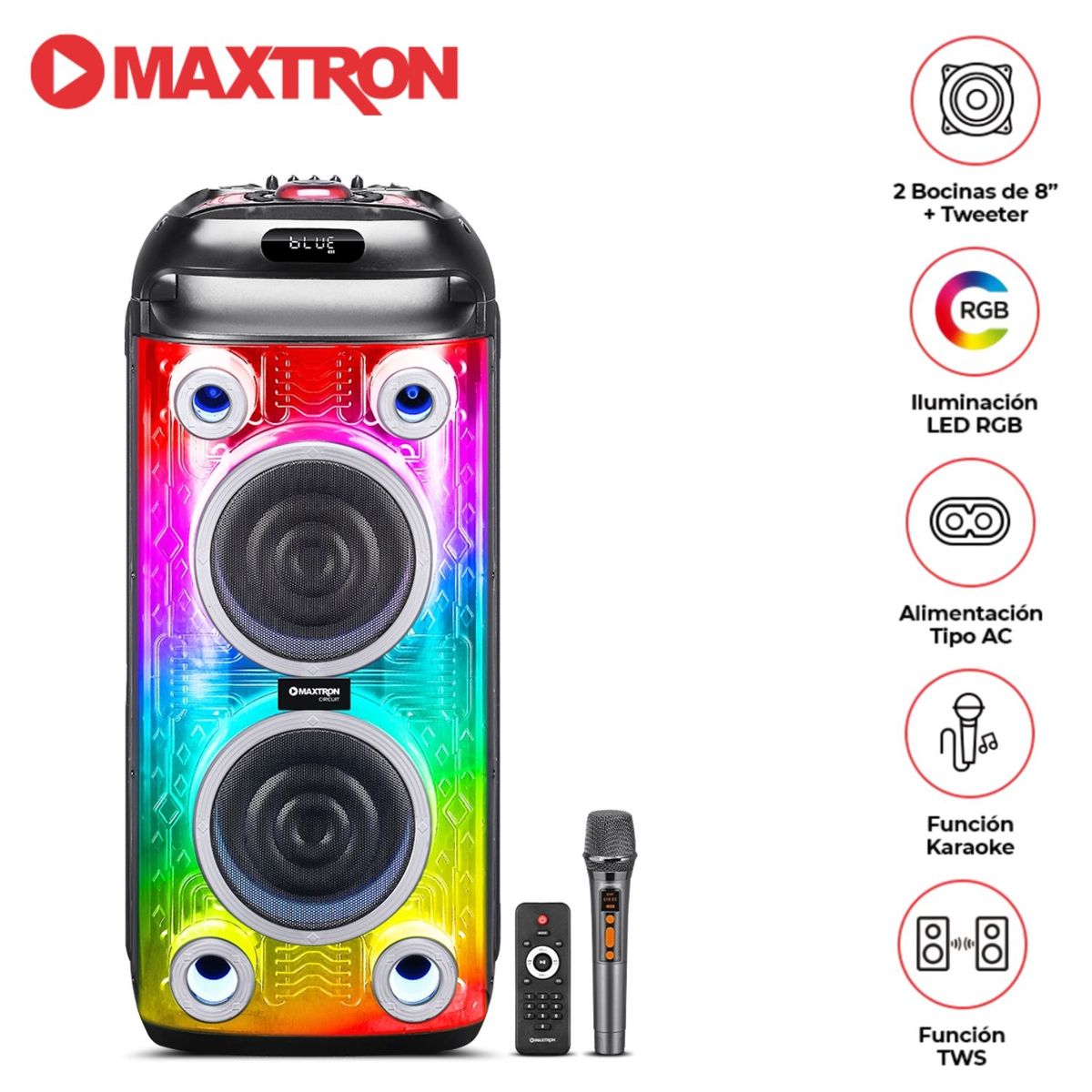 MAXTRON - Torre de Sonido Maxtron Mx 806 Circuit 02 Bocinas 8 pulgadas 01 Micro Función DSP