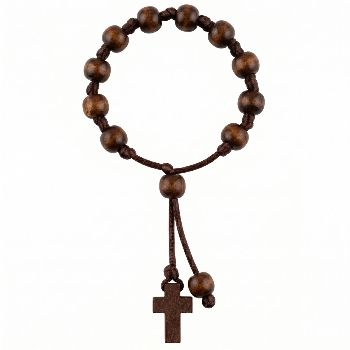 KARMY - Pulsera Unisex Cruz Cuentas Madera Tejida Hilo Marrón Regalo