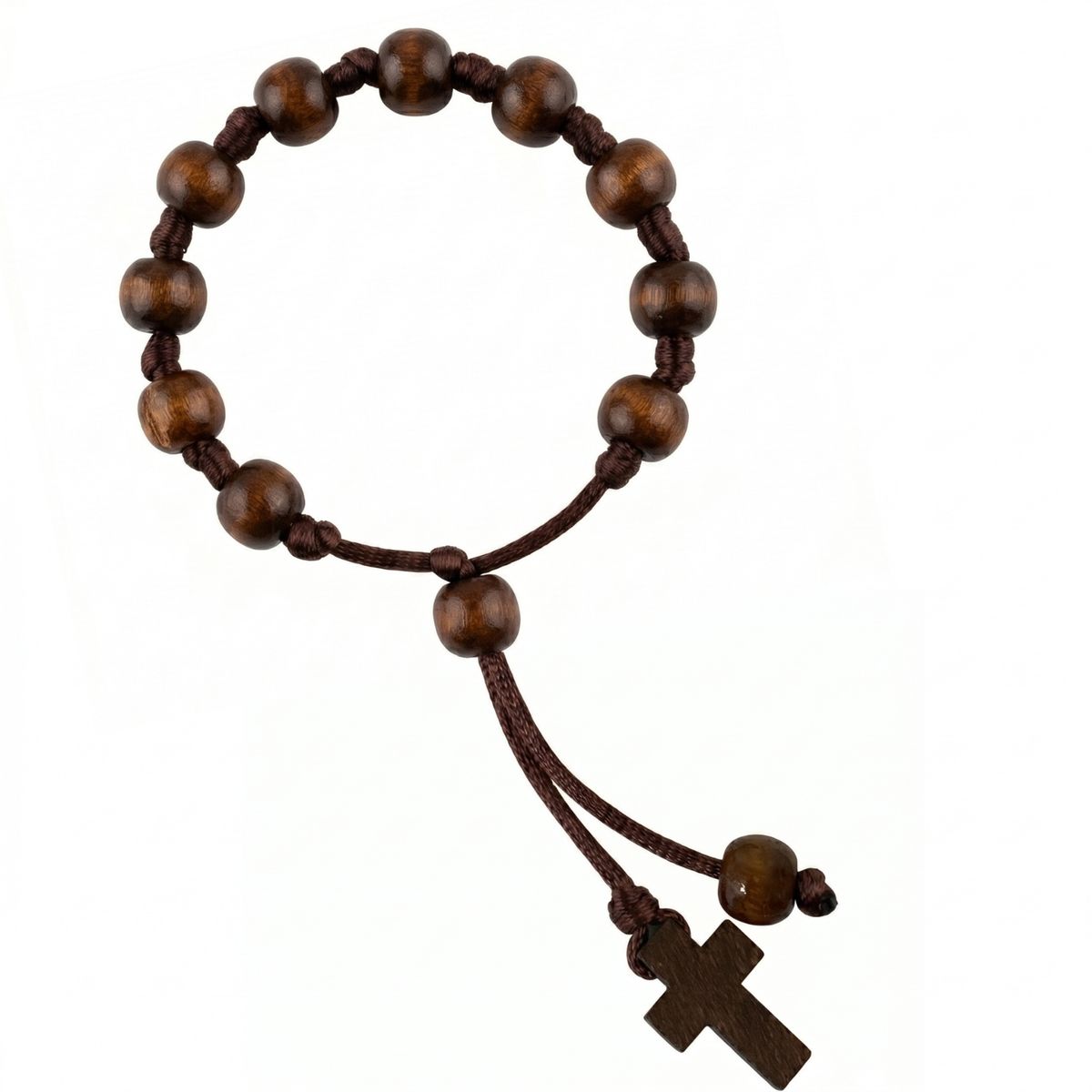 KARMY - Pulsera Unisex Cruz Cuentas Madera Tejida Hilo Marrón Regalo