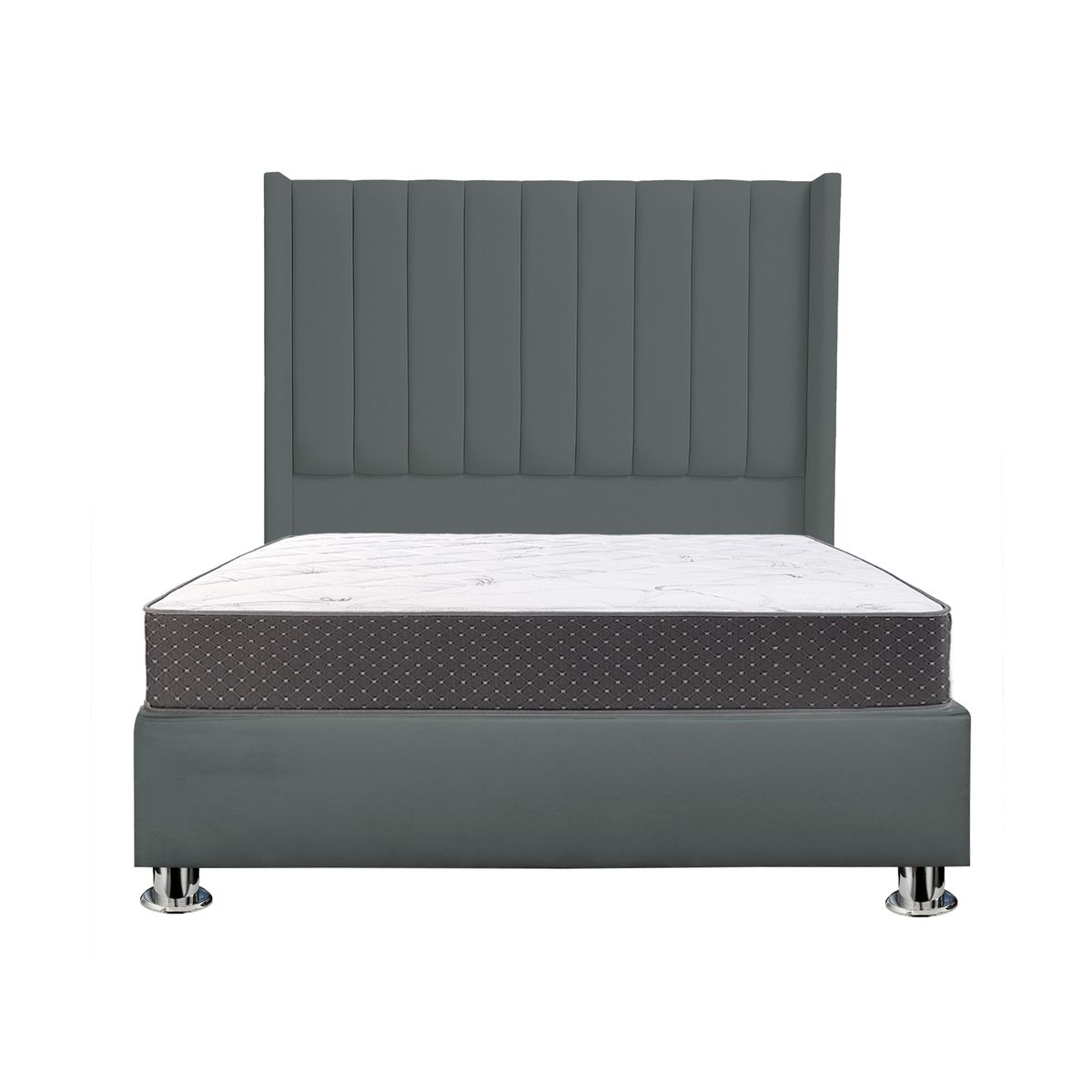 MUEBLES MACRUMO - Combo Cama tapizada Barcelona - Queen - Gris Oscuro + colchón premium semiortopédico
