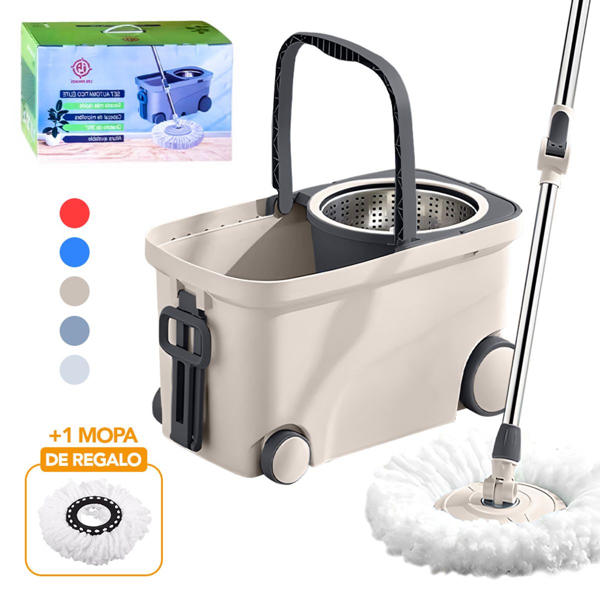 Trapeador Giratorio 2 Mopas con Caja Ruedas Y Asa Aleatorio S4F, marca KELLER - Foto Principal