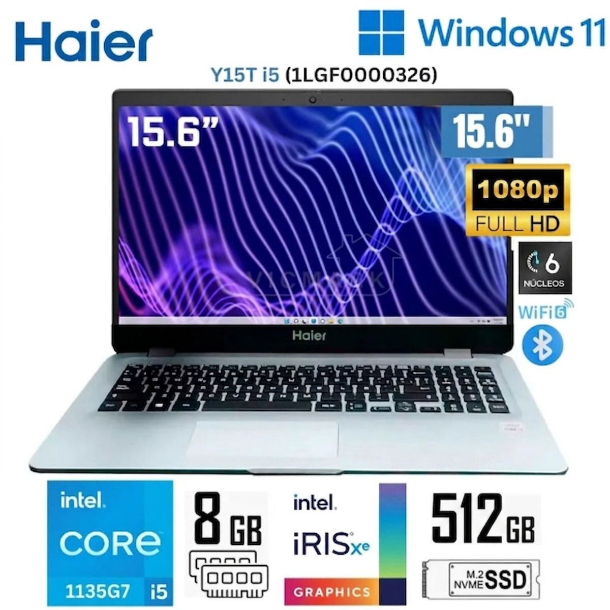HAIER - Laptop Haier Intel Corei5-1135G7 8GB RAM 512GB SSD 15.6 FHD Intel Iris Xe