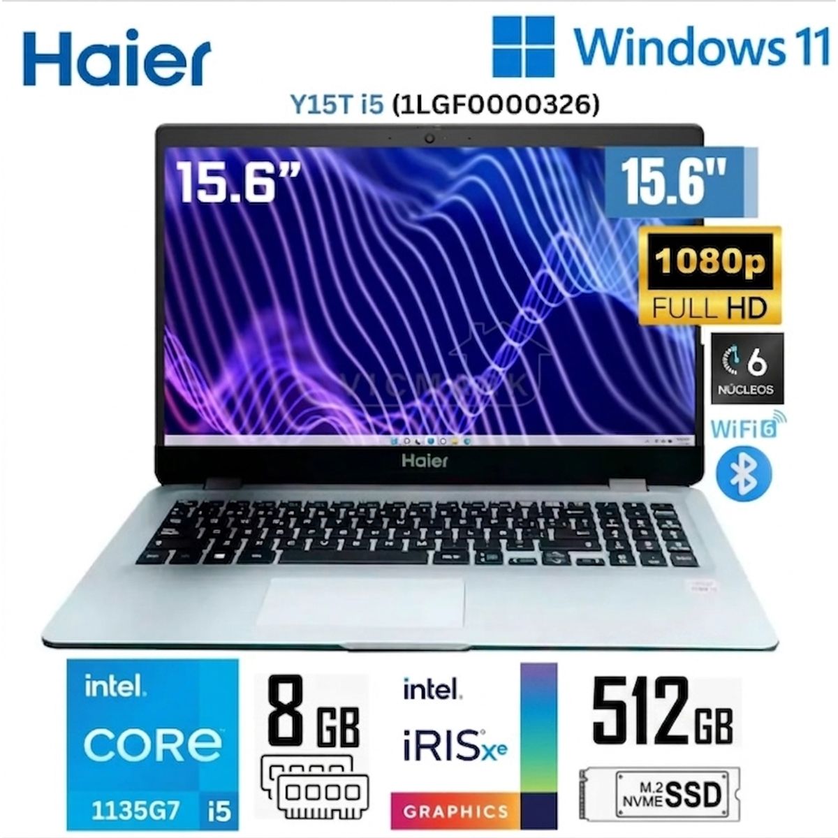 HAIER - Laptop Haier Intel Corei5-1135G7 8GB RAM 512GB SSD 15.6 FHD Intel Iris Xe
