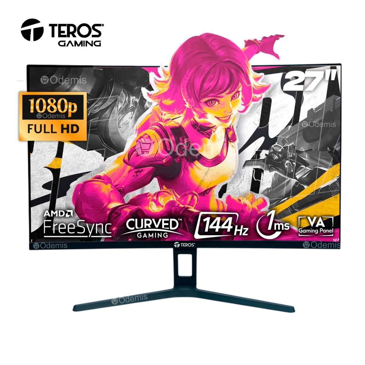 TEROS - Monitor Curvo Teros TE-2734S, VA FHD 1920 x 1080, 144HZ, 1MS, HDMI, DP, Audio Out
