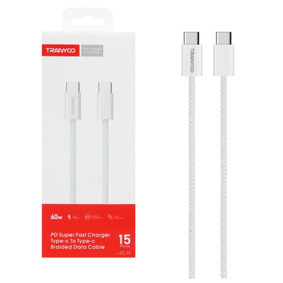 TRANYOO - Cable Tipo C A Tipo C blanco 1 metros marca Tranyoo